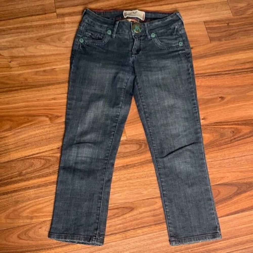 Marlow Dark wash low rise cropped jeans embellished crop snap buckle western‎
